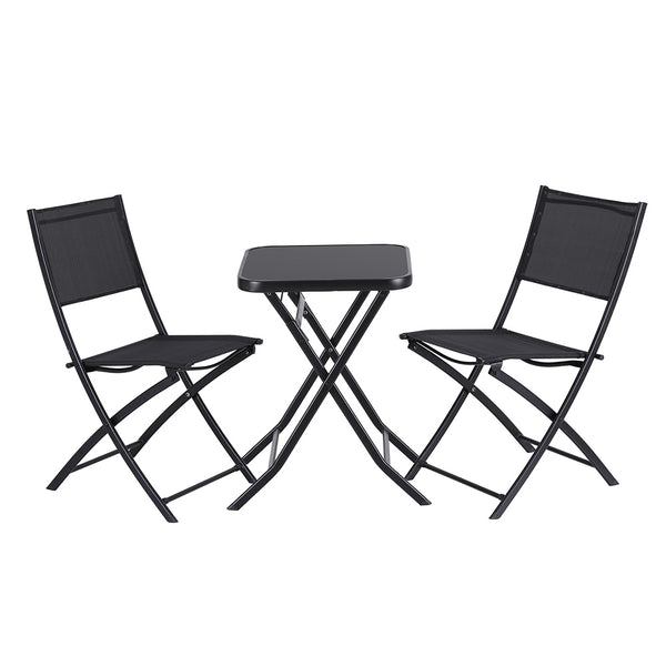 Gardeon Outdoor Bistro Set Folding Table and Chairs Patio Furniture Garden Steel Black Gardeon