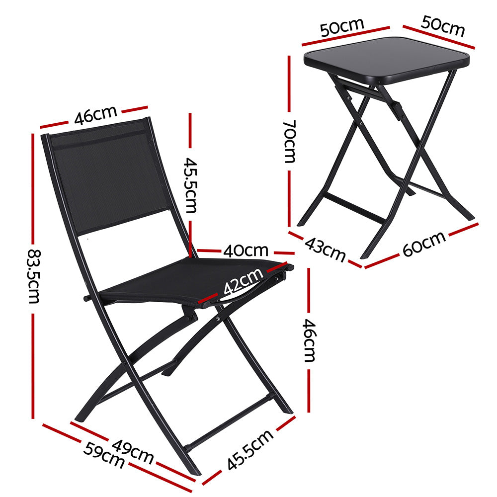 Gardeon Outdoor Bistro Set Folding Table and Chairs Patio Furniture Garden Steel Black Gardeon