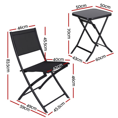 Gardeon Outdoor Bistro Set Folding Table and Chairs Patio Furniture Garden Steel Black