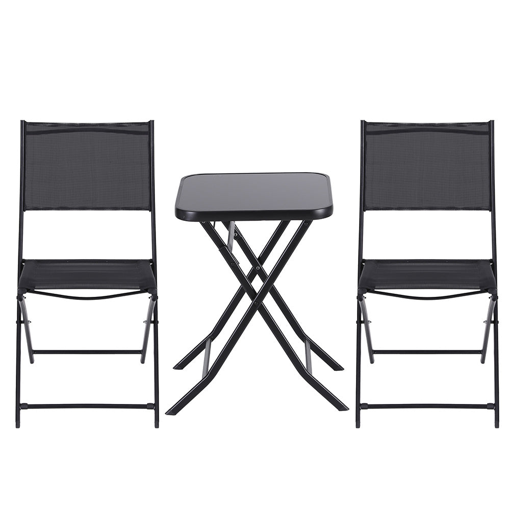Gardeon Outdoor Bistro Set Folding Table and Chairs Patio Furniture Garden Steel Black Gardeon