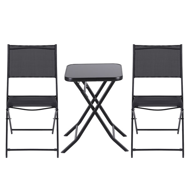 Gardeon Outdoor Bistro Set Folding Table and Chairs Patio Furniture Garden Steel Black Gardeon