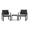 Gardeon 3PC Outdoor Bistro Set Patio Furniture Wicker Dining Chairs Table Cushion Black