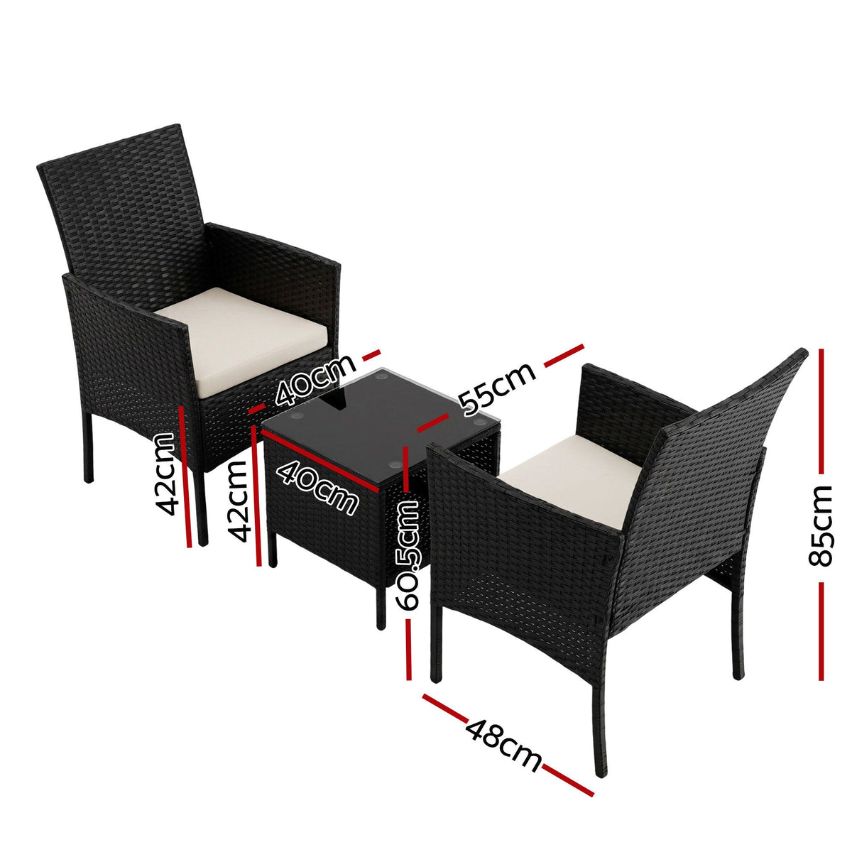 Gardeon 3 Piece Wicker Outdoor Furniture Set - Black Gardeon