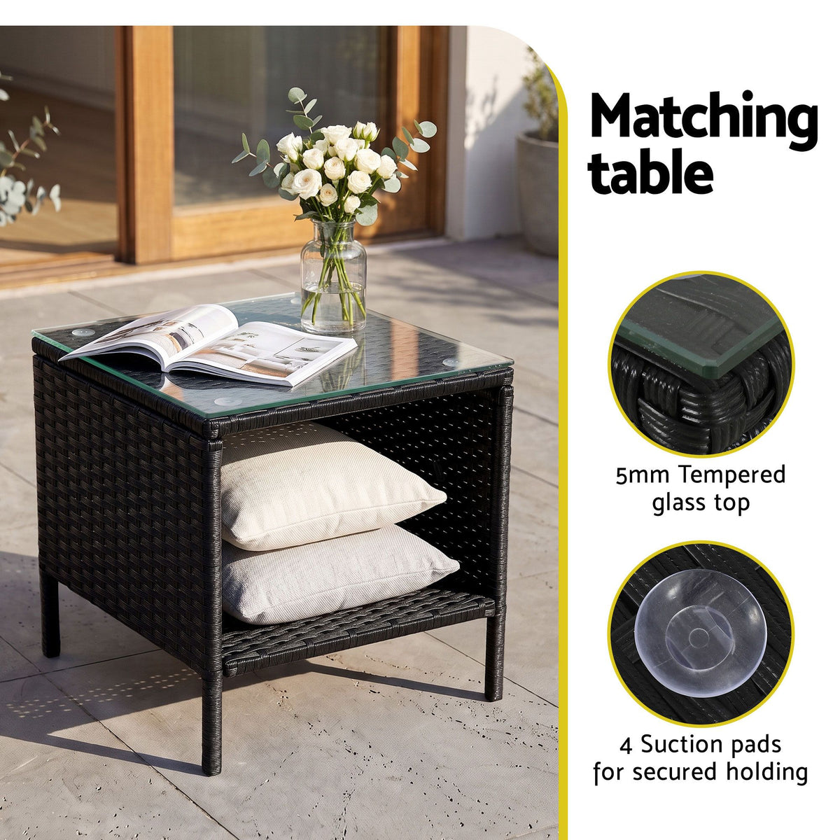 Gardeon 3 Piece Wicker Outdoor Furniture Set - Black Gardeon