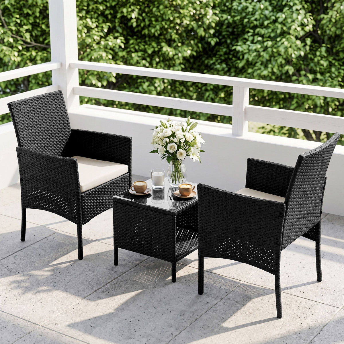 Gardeon 3 Piece Wicker Outdoor Furniture Set - Black Gardeon
