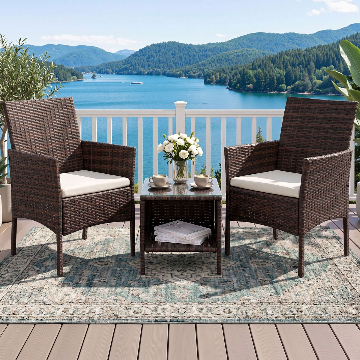 Gardeon 3 Piece Wicker Outdoor Furniture Set - Brown Gardeon