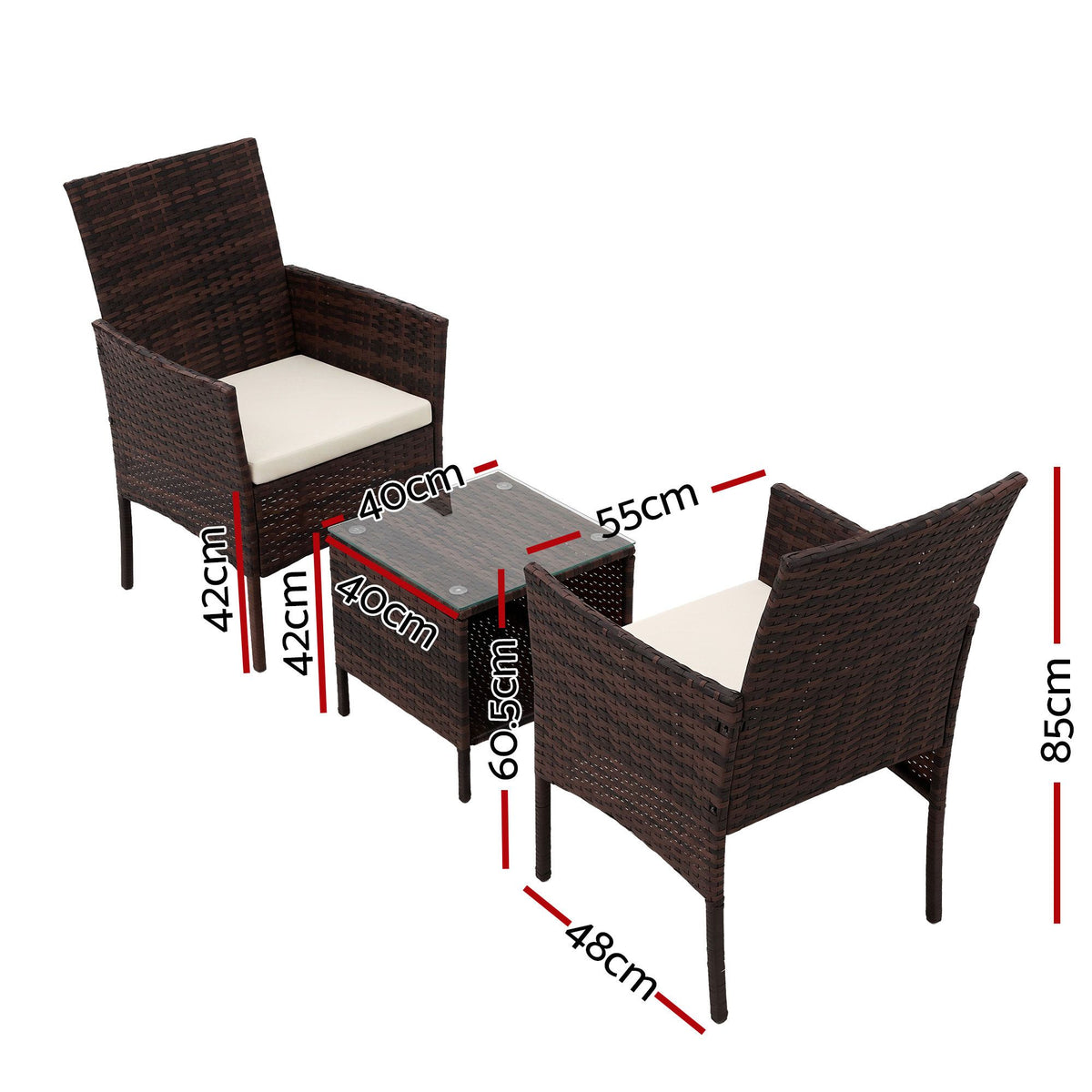 Gardeon 3 Piece Wicker Outdoor Furniture Set - Brown Gardeon