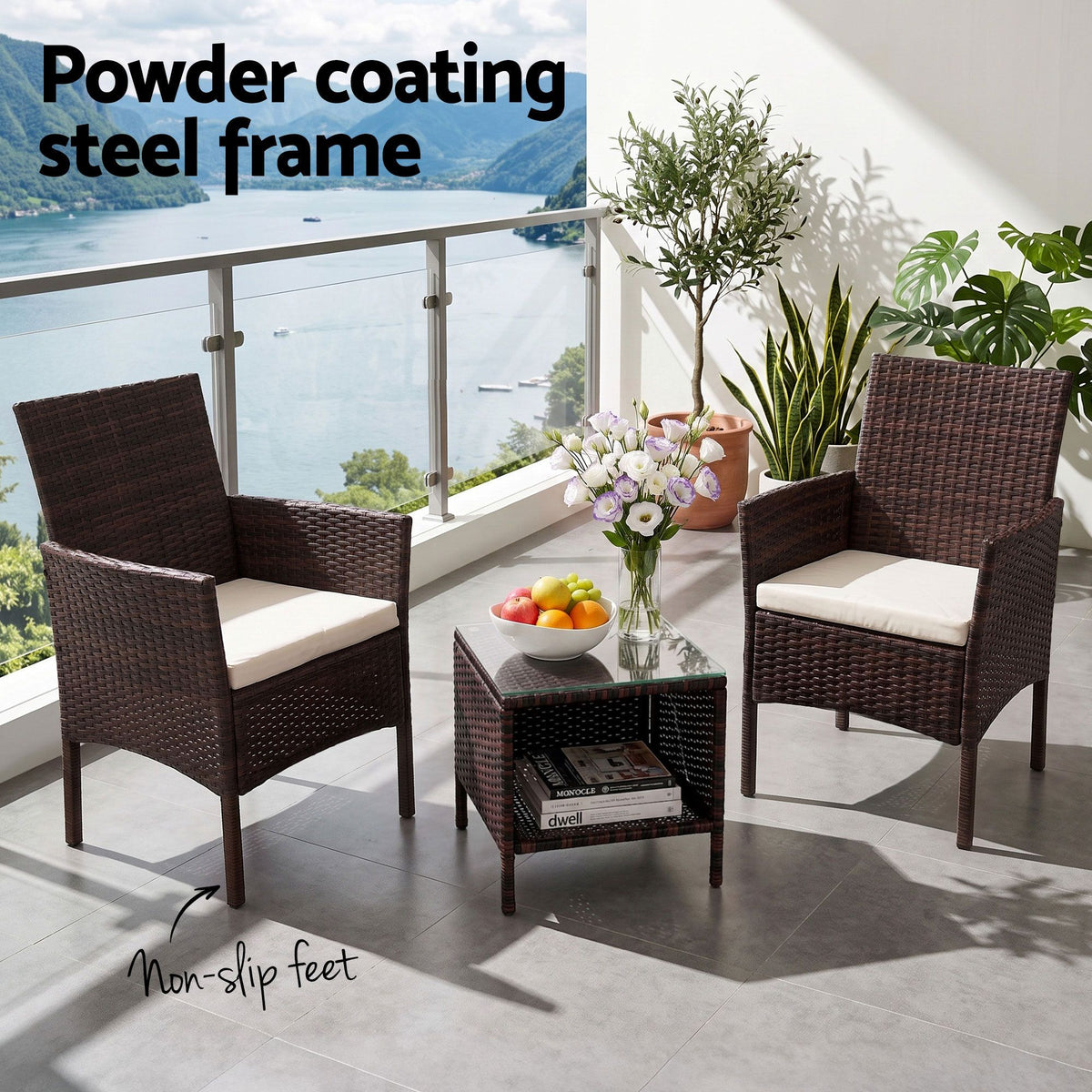 Gardeon 3 Piece Wicker Outdoor Furniture Set - Brown Gardeon