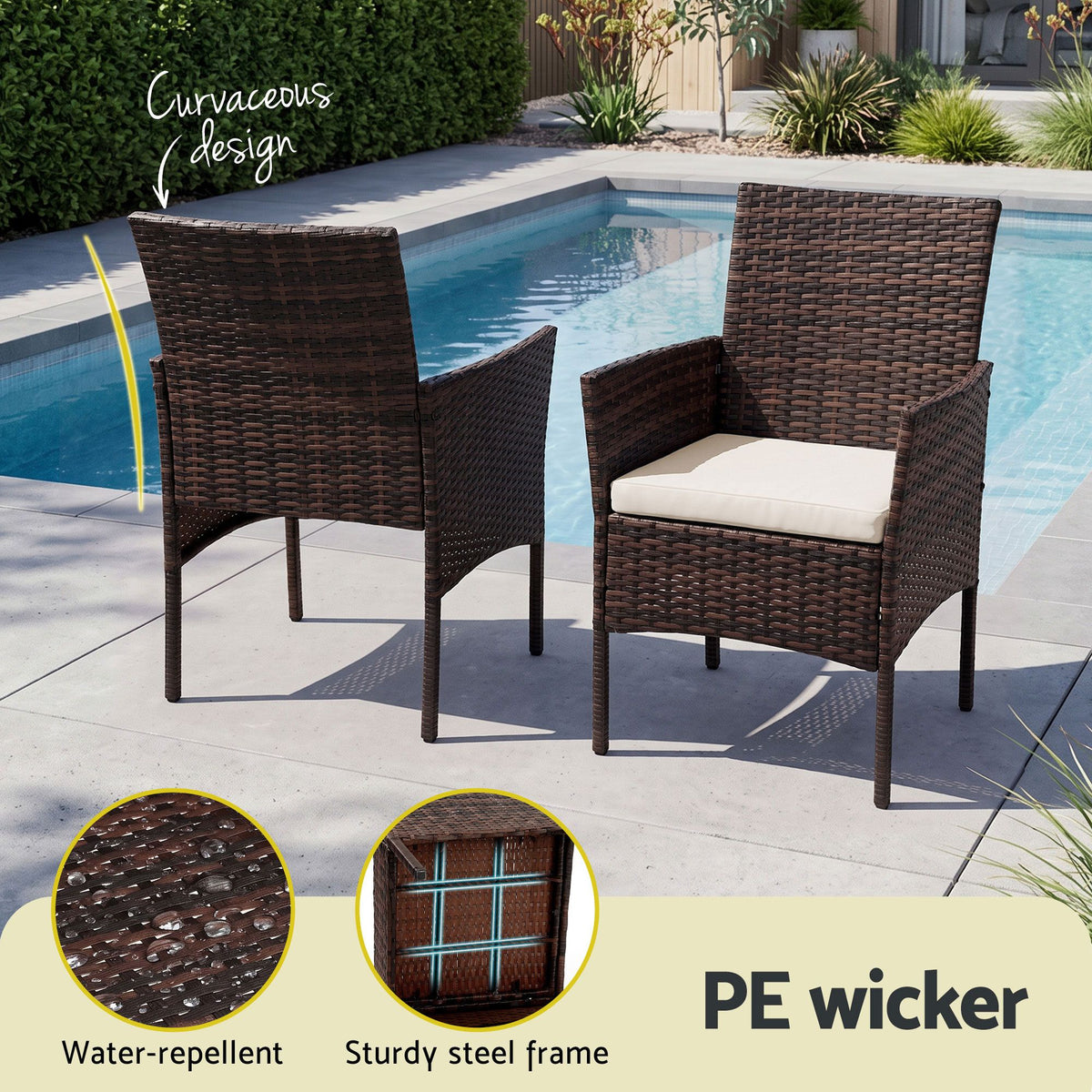 Gardeon 3 Piece Wicker Outdoor Furniture Set - Brown Gardeon