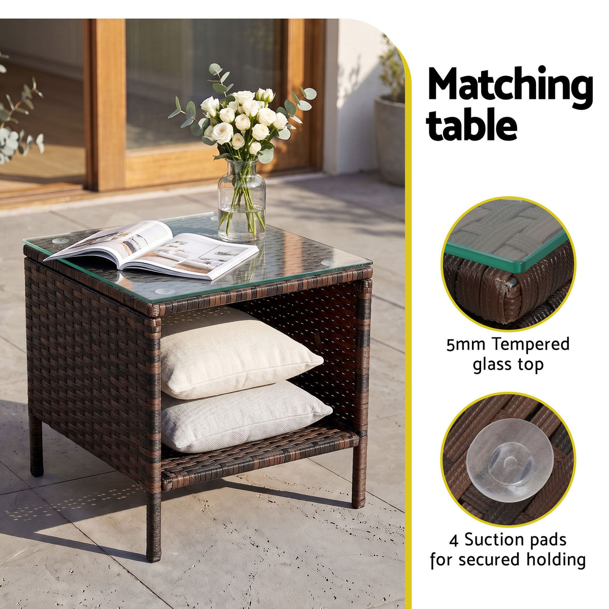 Gardeon 3 Piece Wicker Outdoor Furniture Set - Brown Gardeon