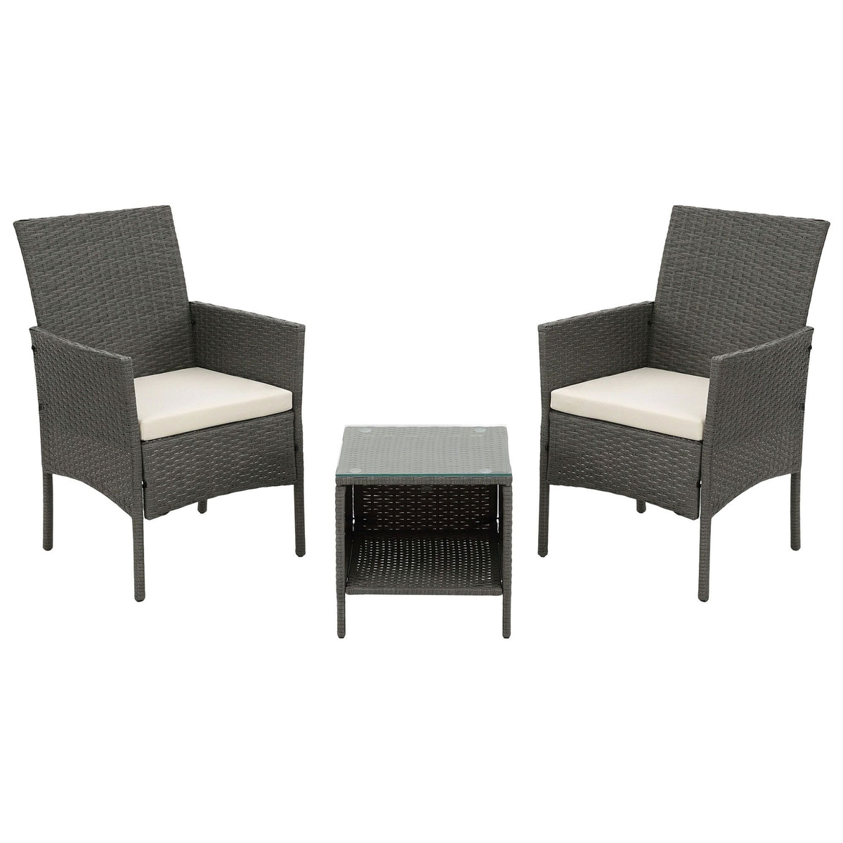 3 Piece Wicker Outdoor Chair Side Table Furniture Set - Grey Gardeon