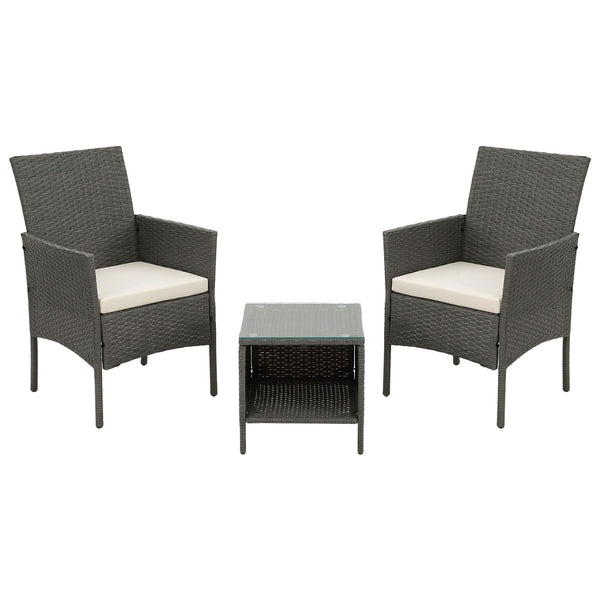 3 Piece Wicker Outdoor Chair Side Table Furniture Set - Grey Gardeon