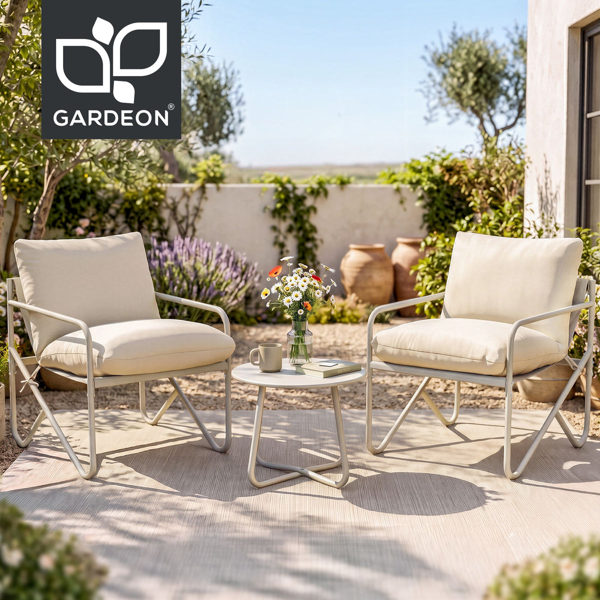 Gardeon Outdoor Bistro Set 3 Piece Patio Furniture Conversation Table and Chairs Khaki Awezingly