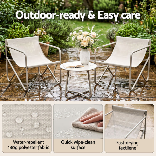 Gardeon Outdoor Bistro Set 3 Piece Patio Furniture Conversation Table and Chairs Khaki Awezingly