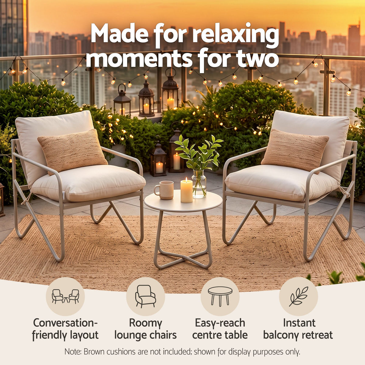Gardeon Outdoor Bistro Set 3 Piece Patio Furniture Conversation Table and Chairs Khaki Awezingly