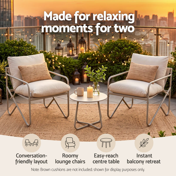 Gardeon Outdoor Bistro Set 3 Piece Patio Furniture Conversation Table and Chairs Khaki Awezingly