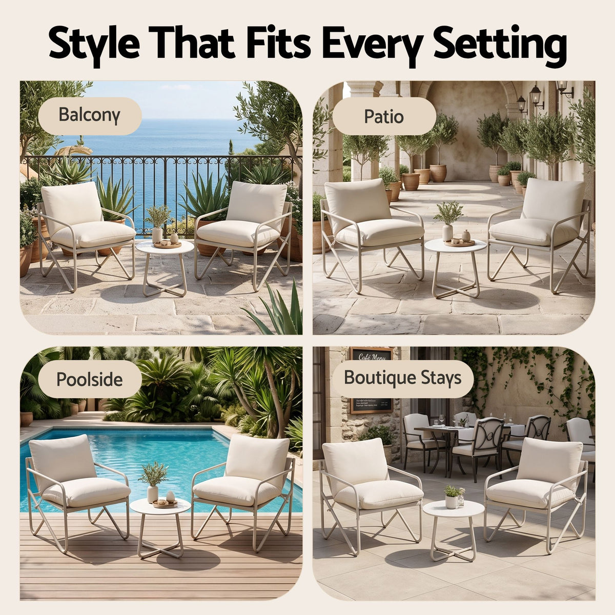 Gardeon Outdoor Bistro Set 3 Piece Patio Furniture Conversation Table and Chairs Khaki Awezingly