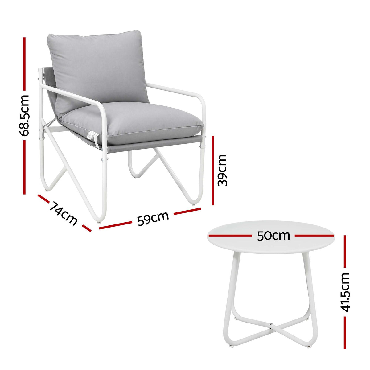 Gardeon Outdoor Bistro Set 3 Piece Patio Furniture Conversation Table and Chairs Grey Awezingly