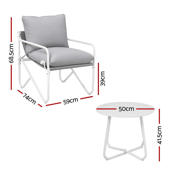 Gardeon Outdoor Bistro Set 3 Piece Patio Furniture Conversation Table and Chairs Grey Awezingly