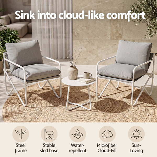 Gardeon Outdoor Bistro Set 3 Piece Patio Furniture Conversation Table and Chairs Grey Awezingly