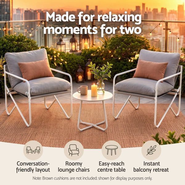 Gardeon Outdoor Bistro Set 3 Piece Patio Furniture Conversation Table and Chairs Grey Awezingly