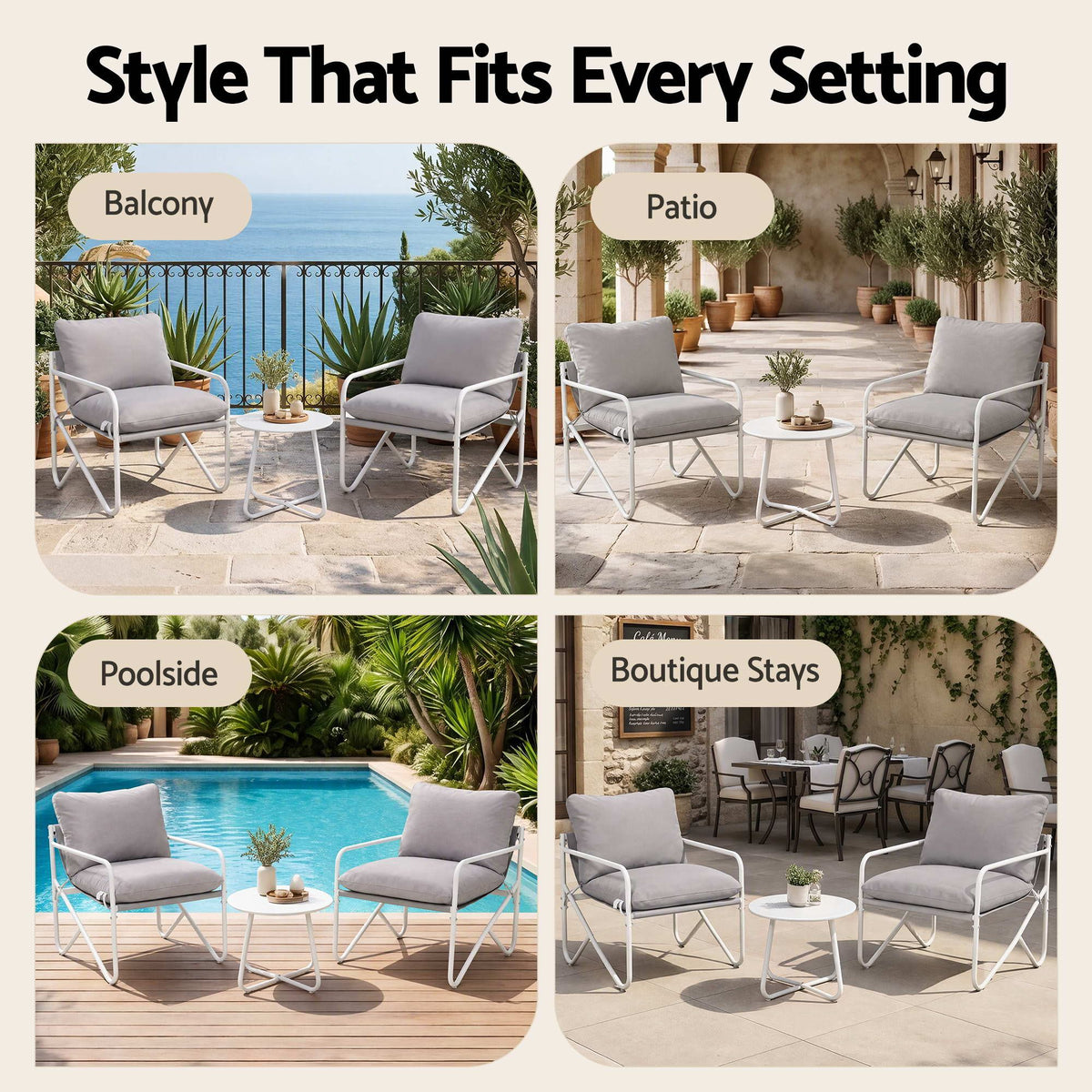 Gardeon Outdoor Bistro Set 3 Piece Patio Furniture Conversation Table and Chairs Grey Awezingly
