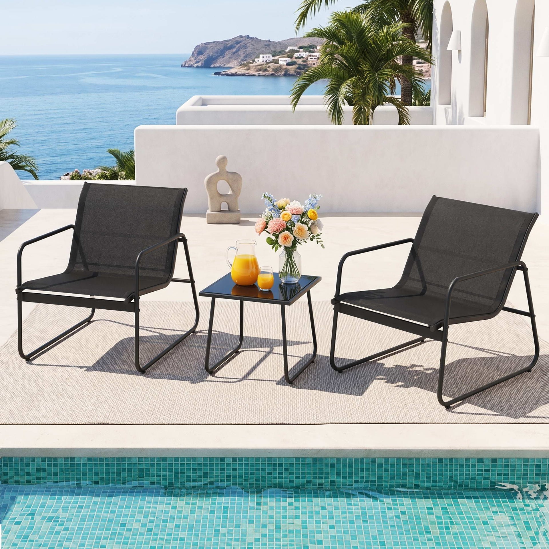 Gardeon Outdoor Bistro Set 3 Piece Patio Furniture Textilene Chairs Glass Table Awezingly