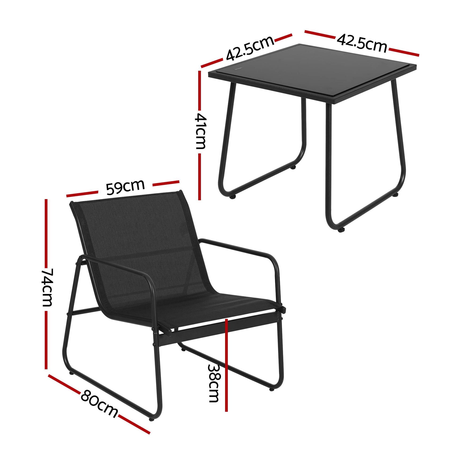 Gardeon Outdoor Bistro Set 3 Piece Patio Furniture Textilene Chairs Glass Table Awezingly