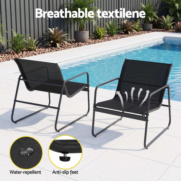 Gardeon Outdoor Bistro Set 3 Piece Patio Furniture Textilene Chairs Glass Table Awezingly