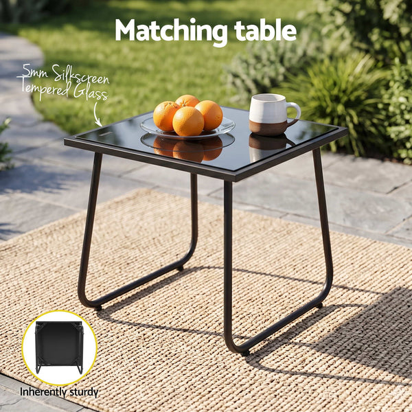 Gardeon Outdoor Bistro Set 3 Piece Patio Furniture Textilene Chairs Glass Table Awezingly