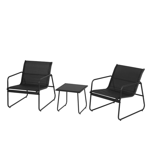 Gardeon Outdoor Bistro Set 3 Piece Patio Furniture Textilene Chairs Glass Table Awezingly