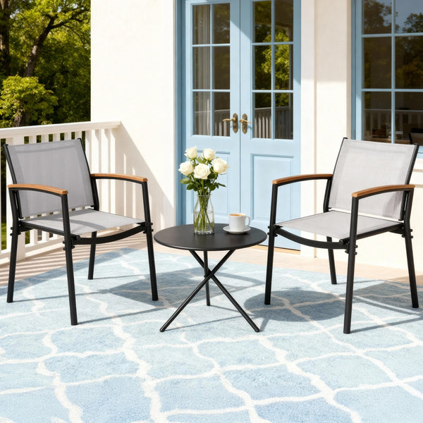 Gardeon 3PC Outdoor Bistro Set Table and Chairs Steel Dining Chair Patio Furniture Textilene Gardeon