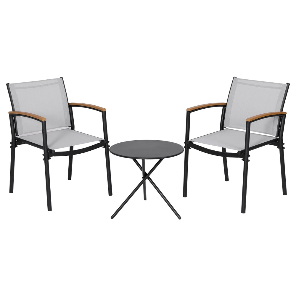 Gardeon 3PC Outdoor Bistro Set Table and Chairs Steel Dining Chair Patio Furniture Textilene Gardeon