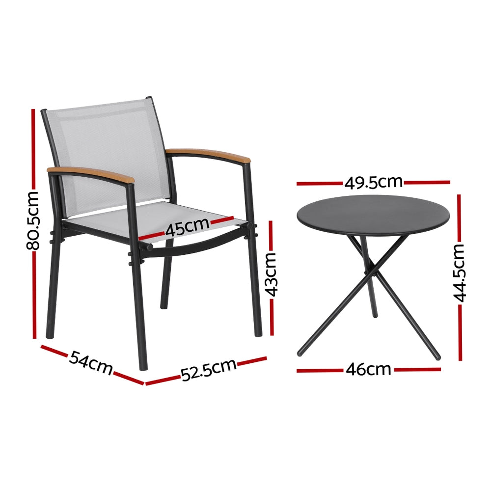 Gardeon 3PC Outdoor Bistro Set Table and Chairs Steel Dining Chair Patio Furniture Textilene Gardeon