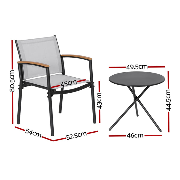 Gardeon 3PC Outdoor Bistro Set Table and Chairs Steel Dining Chair Patio Furniture Textilene Gardeon