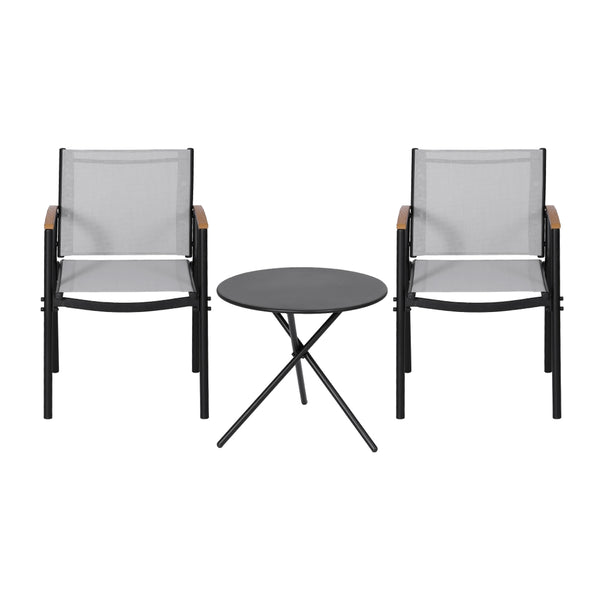 Gardeon 3PC Outdoor Bistro Set Table and Chairs Steel Dining Chair Patio Furniture Textilene Gardeon