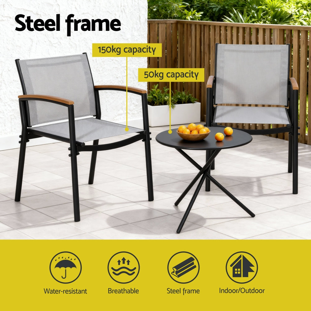Gardeon 3PC Outdoor Bistro Set Table and Chairs Steel Dining Chair Patio Furniture Textilene Gardeon