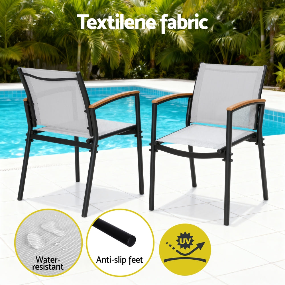 Gardeon 3PC Outdoor Bistro Set Table and Chairs Steel Dining Chair Patio Furniture Textilene Gardeon