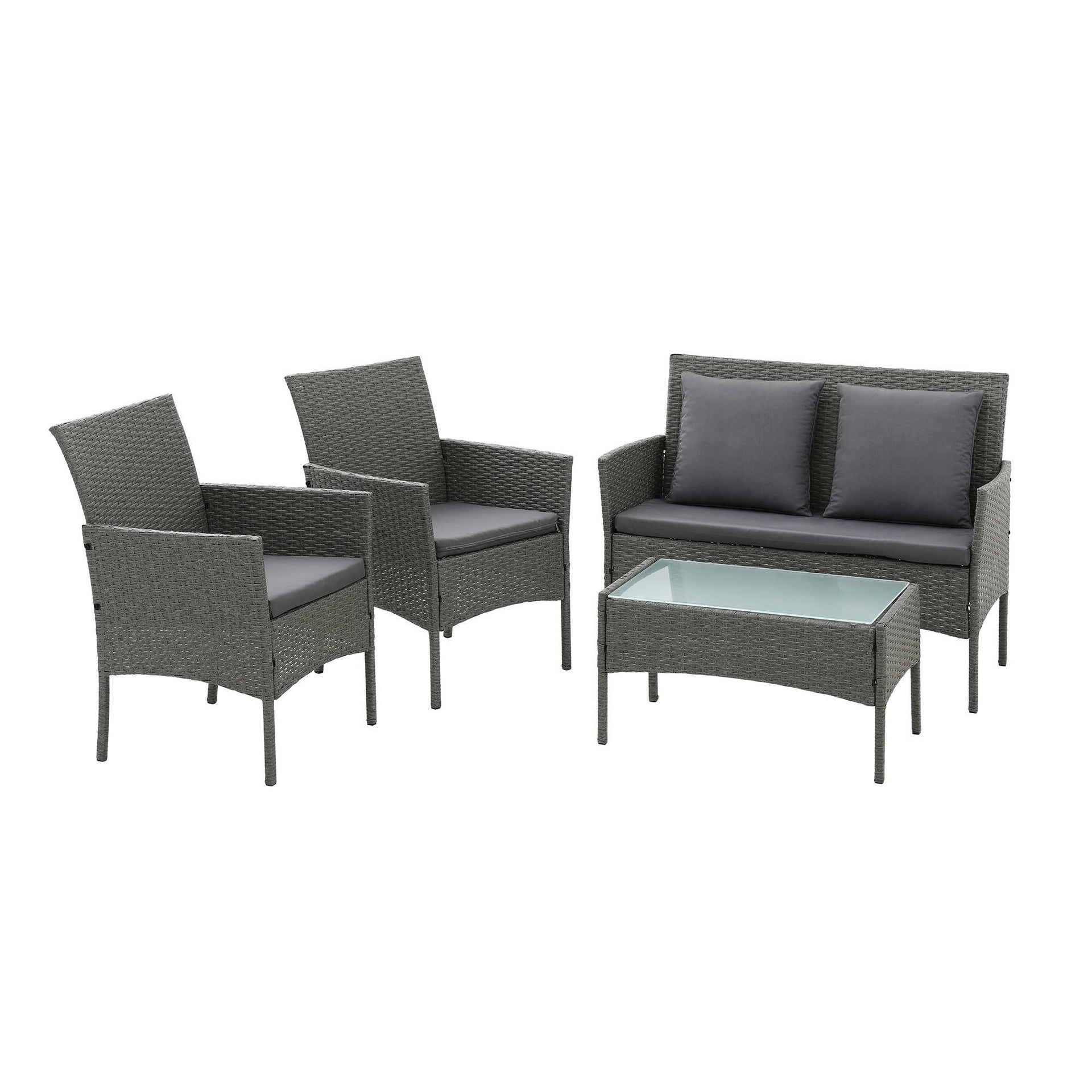 Gardeon 4-Piece Outdoor Sofa Set Rattan Furniture with Two Pillows Grey Awezingly