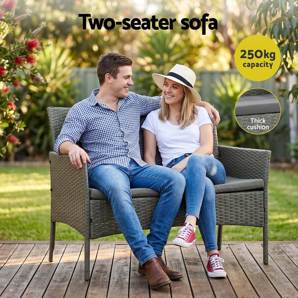 Gardeon 4-Piece Outdoor Sofa Set Rattan Furniture with Two Pillows Grey Awezingly