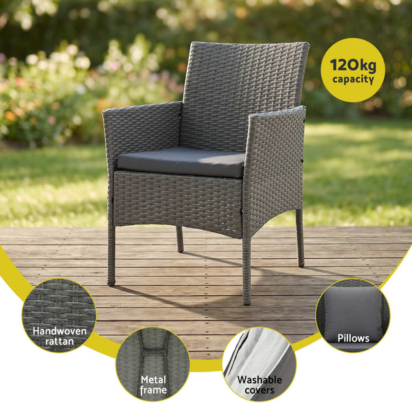 Gardeon 4-Piece Outdoor Sofa Set Rattan Furniture with Two Pillows Grey Awezingly