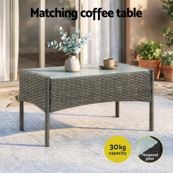 Gardeon 4-Piece Outdoor Sofa Set Rattan Furniture with Two Pillows Grey Awezingly