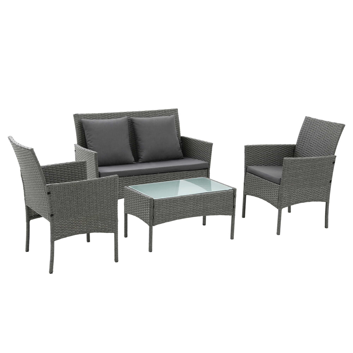 Gardeon 4-Piece Outdoor Sofa Set Rattan Furniture with Two Pillows Grey Awezingly
