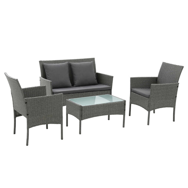Gardeon 4-Piece Outdoor Sofa Set Rattan Furniture with Two Pillows Grey Awezingly