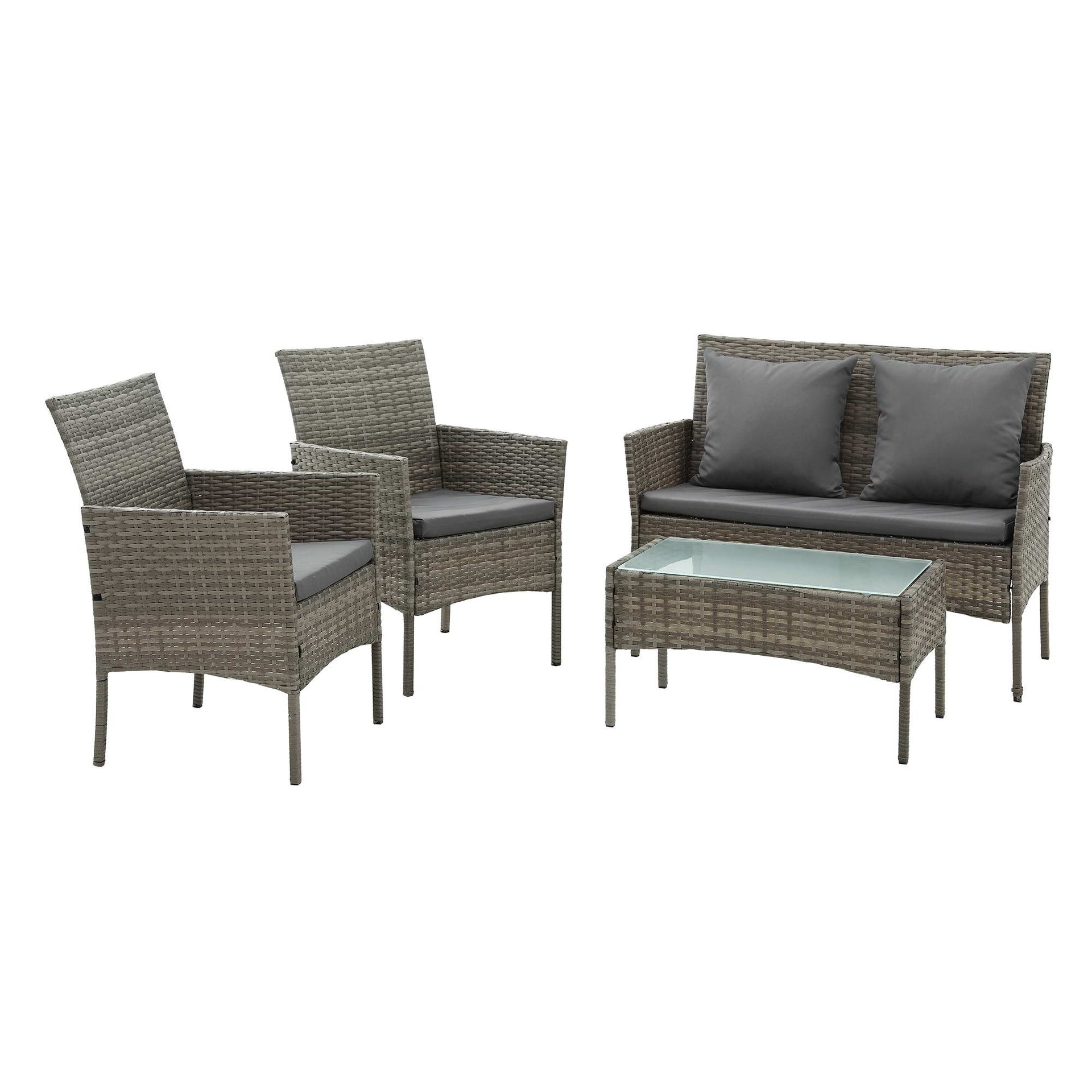 Gardeon 4-Piece Outdoor Sofa Set with Two Pillows Rattan Furniture Grey Awezingly