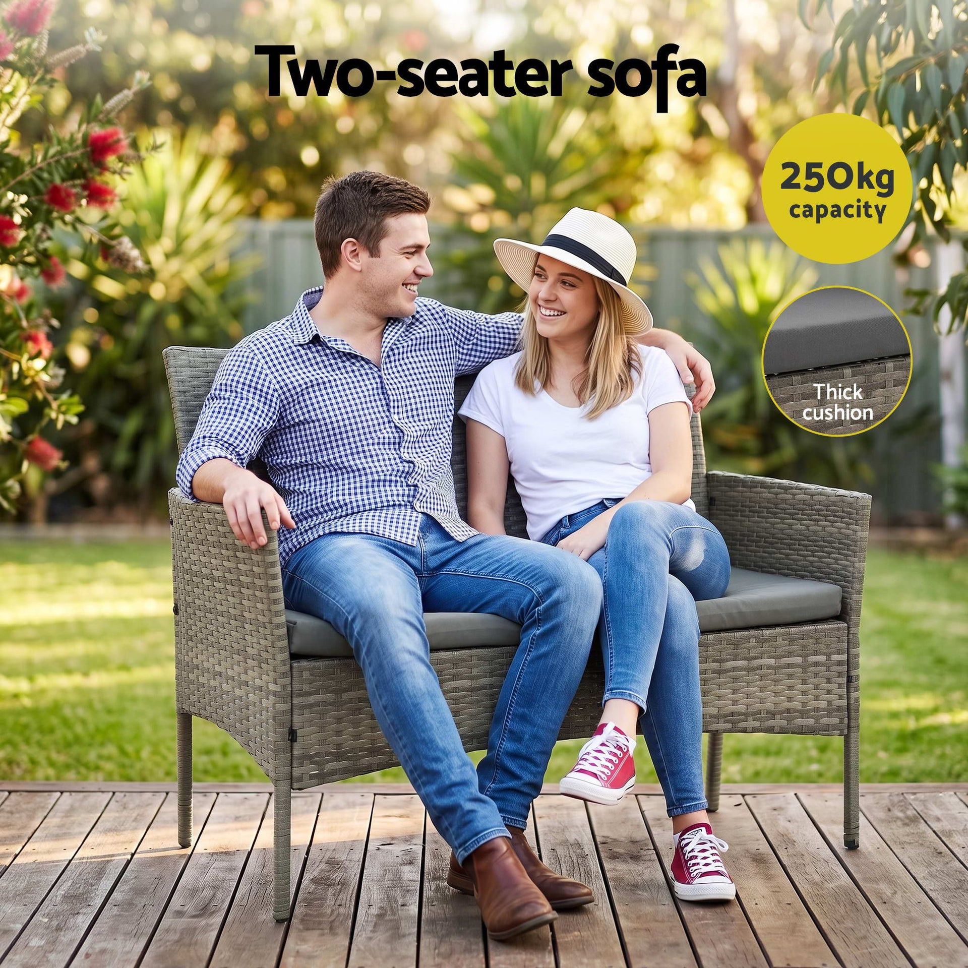 Gardeon 4-Piece Outdoor Sofa Set with Two Pillows Rattan Furniture Grey Awezingly