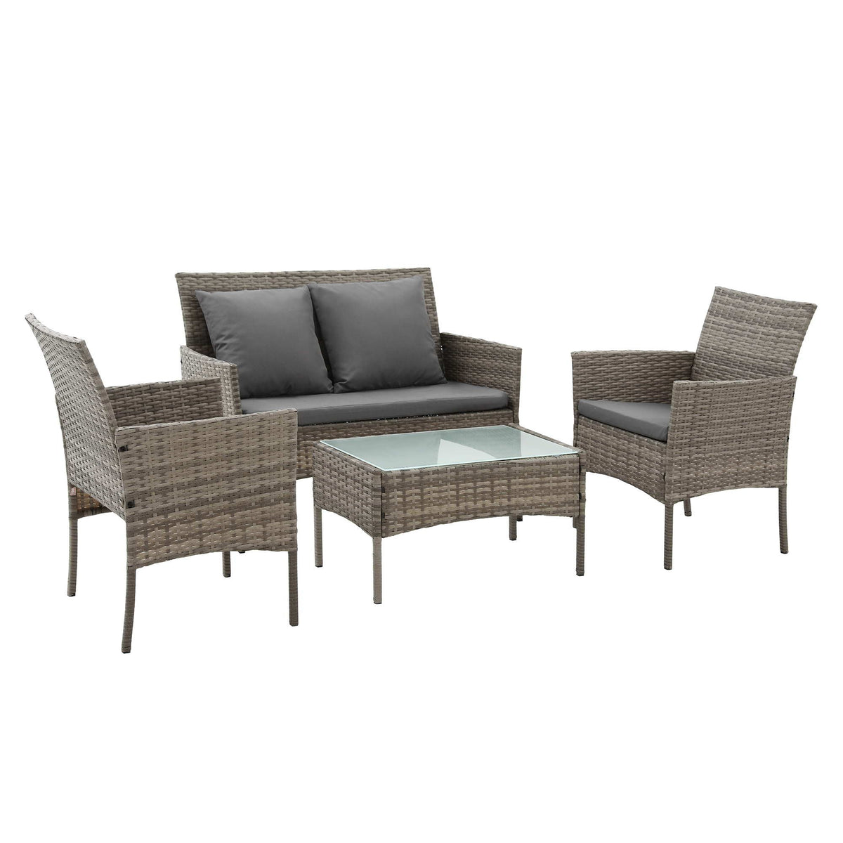 Gardeon 4-Piece Outdoor Sofa Set with Two Pillows Rattan Furniture Grey Awezingly