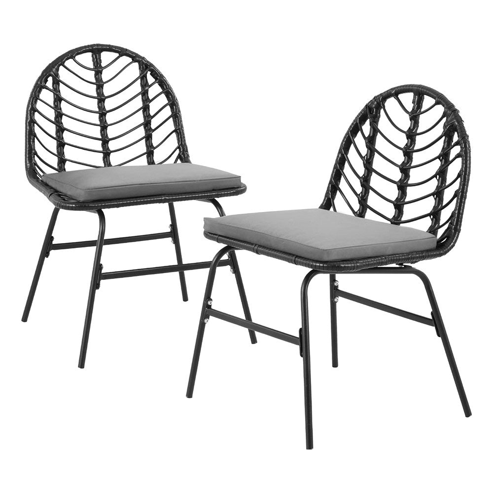 Gardeon 2x Outdoor Chairs Dining Chair Lounge Wicker Patio Furniture Black Gardeon