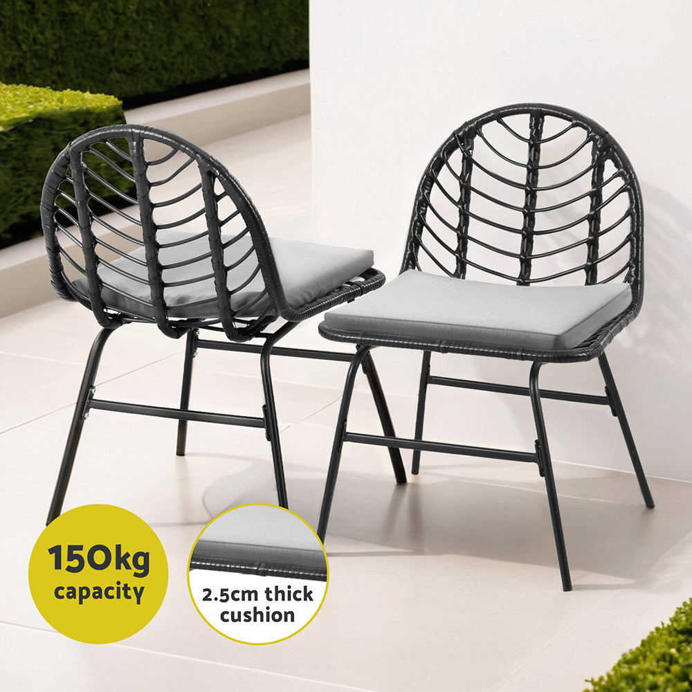Gardeon 2x Outdoor Chairs Dining Chair Lounge Wicker Patio Furniture Black Gardeon