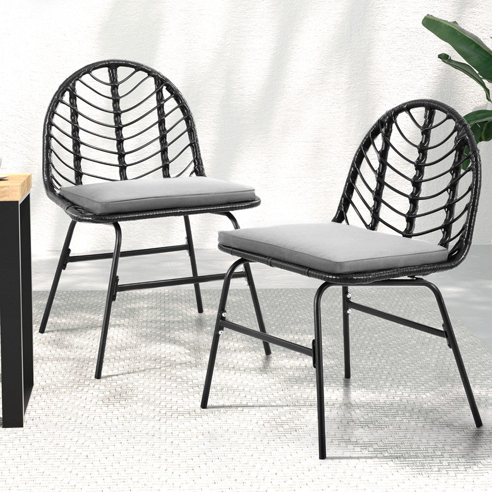 Gardeon 2x Outdoor Chairs Dining Chair Lounge Wicker Patio Furniture Black Gardeon